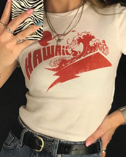 Y2K baby Summer Skinny Women Graphic T Shirts Navel Trend Print Stretchy Short Sleeve Kawaii Crop Top Streetwear Tees Aesthetic Street King Limited