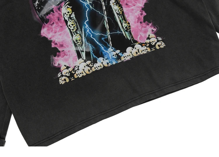 Hip Hop 2023 Men Streetwear Sweatshirt Skull Lightning Print Pullover Ripped Hole Sweatshirt Harajuku Cotton Loose Sweat Shirt Street King Limited