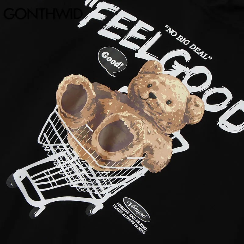 GONTHWID Men Hip Hop Hoodie Sweatshirt Streetwear Funny Bear Print Hooded Harajuku Winter Cotton Fleece Pullover Khaki Black Street King Limited