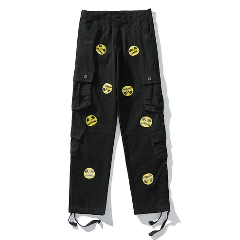 mens high street smilely loose cargo pants casual zipper straight jeans hip hop side pockets loose fit streetwear casual joggers unique joggers style 2463