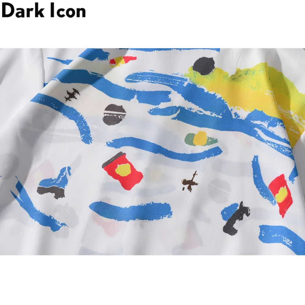 Dark Icon White Graffiti Hawaiian Shirts Street Men's Polo Shirt Summer Light Weight Cool Material Blouse Male Tops Street King Limited