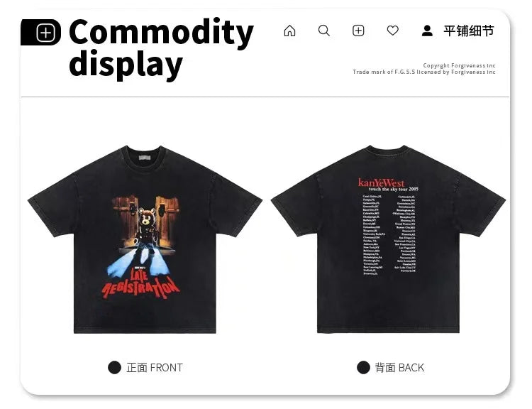 Spring summer new product the same drop-out bear print short-sleeved T-shirt man Street King Limited