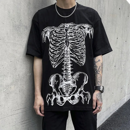 Summer Hip-hop Skull Printed Men Short-sleeved T-shirt Cotton Casual Unisex O-neck Loose Harajuku Short-sleeved Tops Tee T-shirt Street King Limited