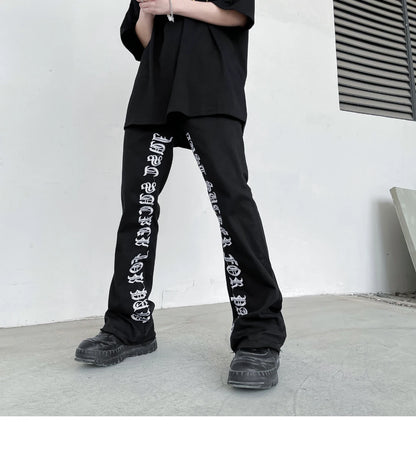 fashion letters embroidery denim flare jeans mens high street elastic waist straight trouser hip hop streetwear pants joggers unique joggers style 3773