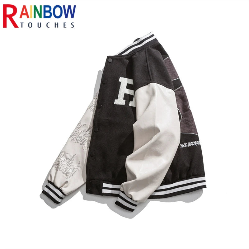 rainbowtouches 2021 jacket unisex street jackets letter embroidered baseball uniform men hip hop mens superior quality coat menswear bottoms
