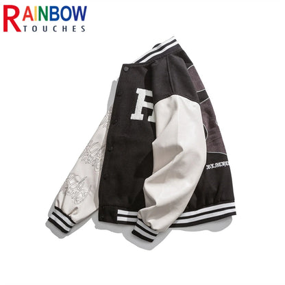rainbowtouches 2021 jacket unisex street jackets letter embroidered baseball uniform men hip hop mens superior quality coat menswear bottoms