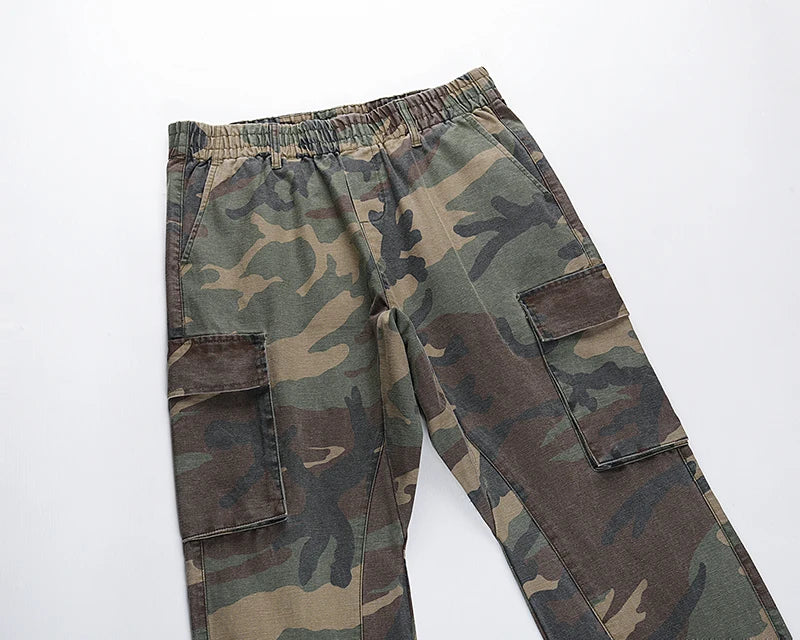 2023 camouflage micro flare pants fashionable streetwear camo cargo pants for male slim fit trousers women baggy casual clothes unique cargo style 2651