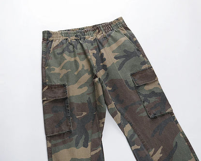 2023 camouflage micro flare pants fashionable streetwear camo cargo pants for male slim fit trousers women baggy casual clothes unique cargo style 2651