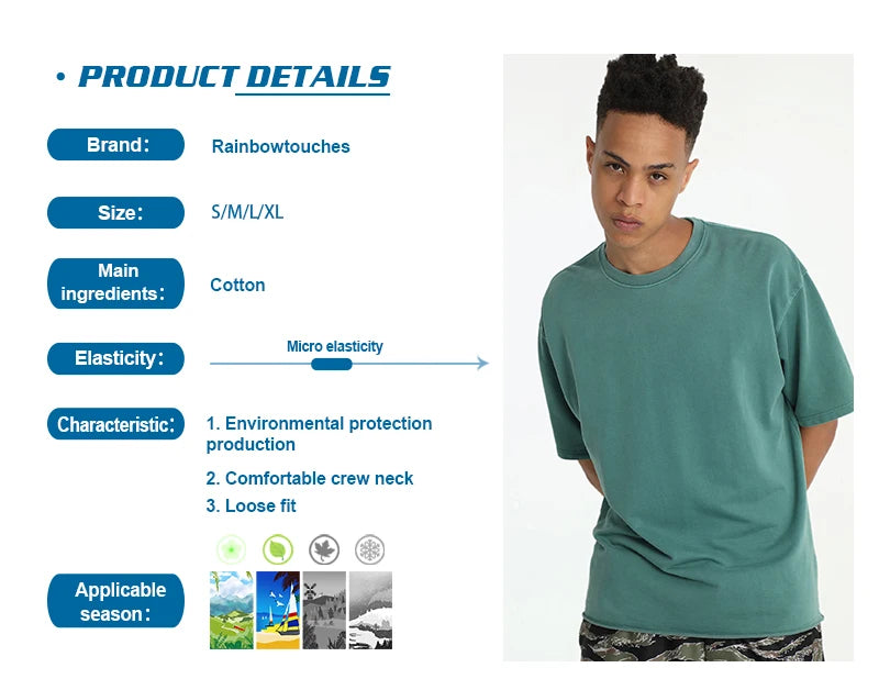 Rainbowtouhes Half sleeve Men High Street Vintage Wash Loose Edge Small Terry Shirt Hip Hop Fashion T-shirt Superior Quality Street King Limited
