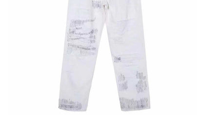 mens high street denim jean pants new casual loose ripped holes straight zipper white jeans trousers hip hop streetwear joggers unique joggers style 1601