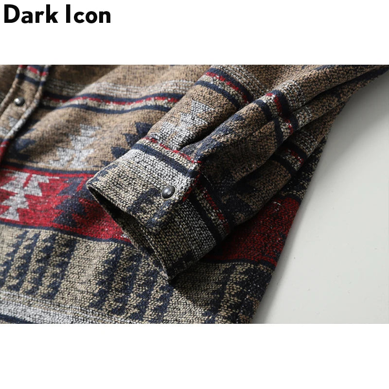 Dark Icon Geometric Stripe Shirts Men Women Long Sleeve Harajuku Woolen Shirts Men Clothing Street King Limited