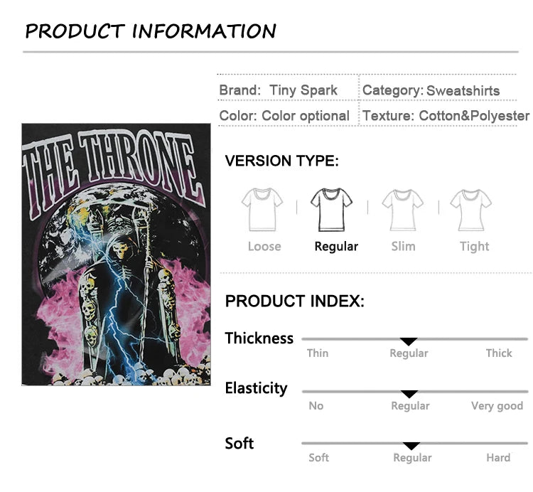Hip Hop 2023 Men Streetwear Sweatshirt Skull Lightning Print Pullover Ripped Hole Sweatshirt Harajuku Cotton Loose Sweat Shirt Street King Limited