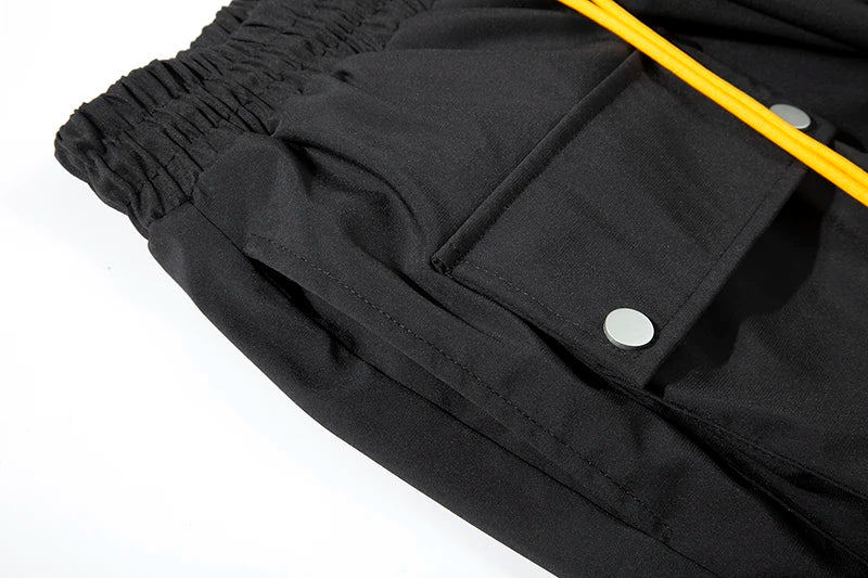 high street multi pocket casual trousers for men and women side breasted drawstring cargo pants harajuku solid loose pants unique cargo style 3126