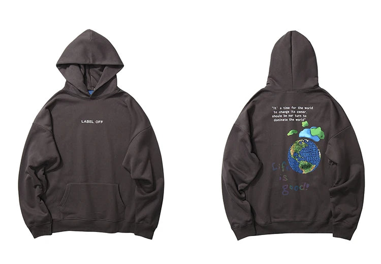 2023 Hip Hop Streetwear Hoodies Sweatshirt Globe Print Men Harajuku Pullover Hoodie Winter Fleece Cotton Autumn Sweatshirt Loose Street King Limited