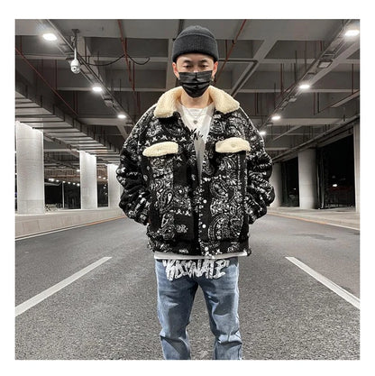 mens paisley fleece jackets coats fashion hairy single button loose bomber outerwears casual warm parkas thick streetwear jacket unique default style 5308