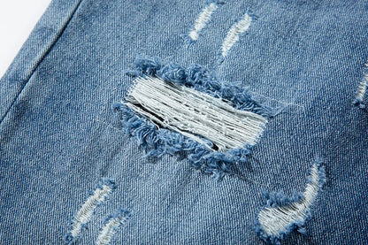 swag washed destroyed flare jeans streetwear hip hop slim fit ripped men black blue colorblocked flared denim pant for men unique jeans style 1502