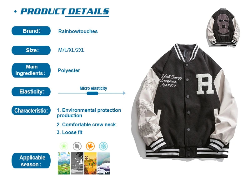 rainbowtouches 2021 jacket unisex street jackets letter embroidered baseball uniform men hip hop mens superior quality coat unique default style 4465