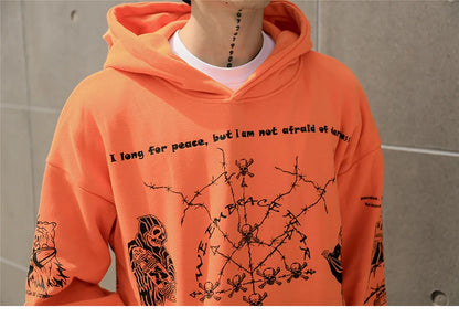 2023 Hip Hop Hoodie Sweatshirt Men Streetwear Skull Graffiti Print Hoodie Pullover Cotton Autumn Grey Harajuku Punk Clothes New Street King Limited