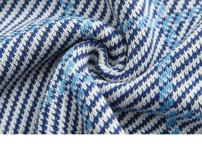 Men Hip Hop Knitted Sweater Streetwear Embroidery Heart Plaid Pullover 2023 Autumn Harajuku Cotton Casual Pullover Sweater Blue Street King Limited