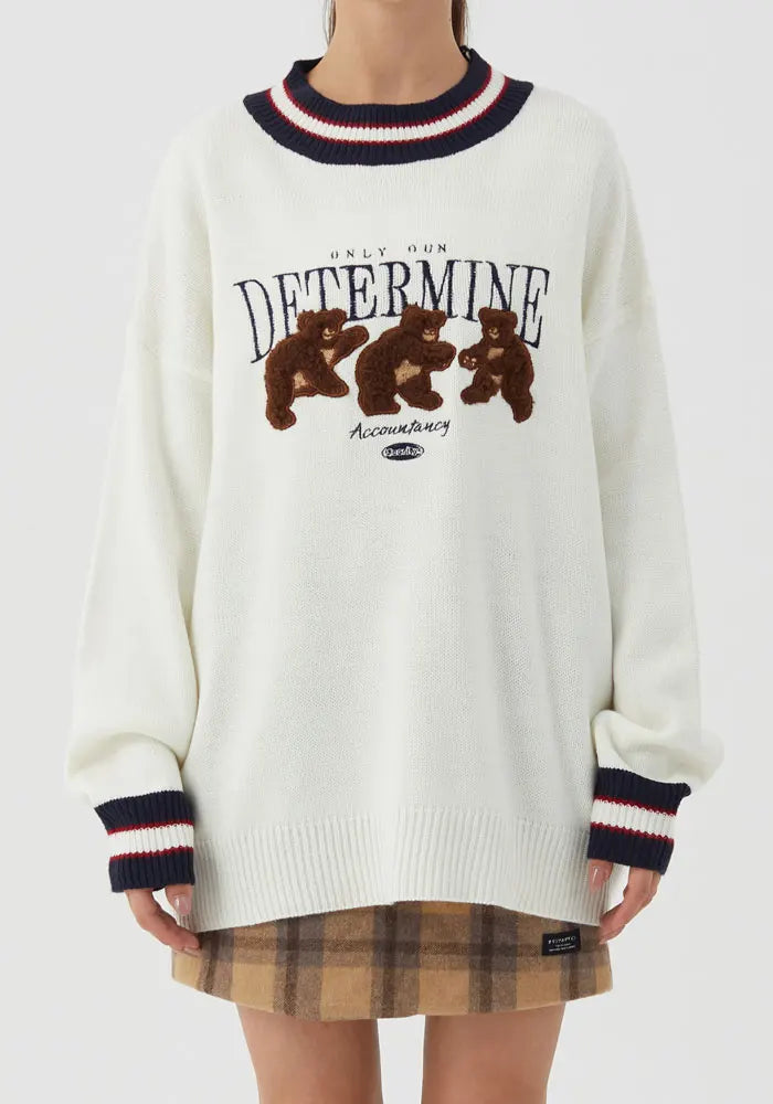 GONTHWID Bear Patchwork Striped Knitted Jumpers Sweaters Streetwear Hip Hop Harajuku Casual Pullover knitwear Mens Fashion Tops Street King Limited