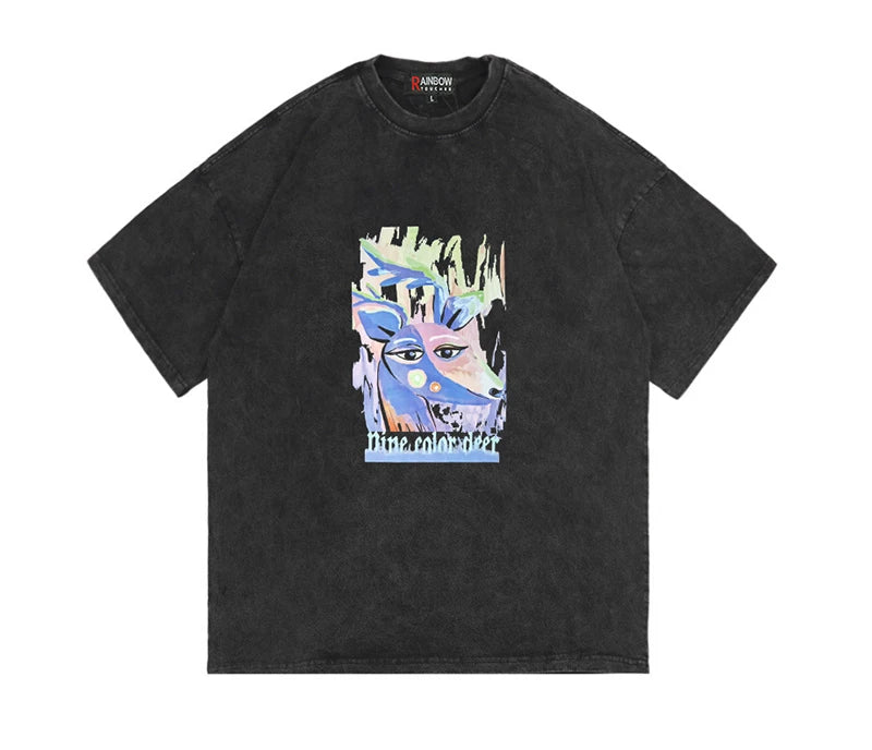 Rainbowtouches 2021 New Short-Sleeve T-Shirt Unisex High Street Abstract Printing Loose Casual Punk Hip Hop Fashion Comfortable Street King Limited
