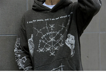 2023 Hip Hop Hoodie Sweatshirt Men Streetwear Skull Graffiti Print Hoodie Pullover Cotton Autumn Grey Harajuku Punk Clothes New Street King Limited
