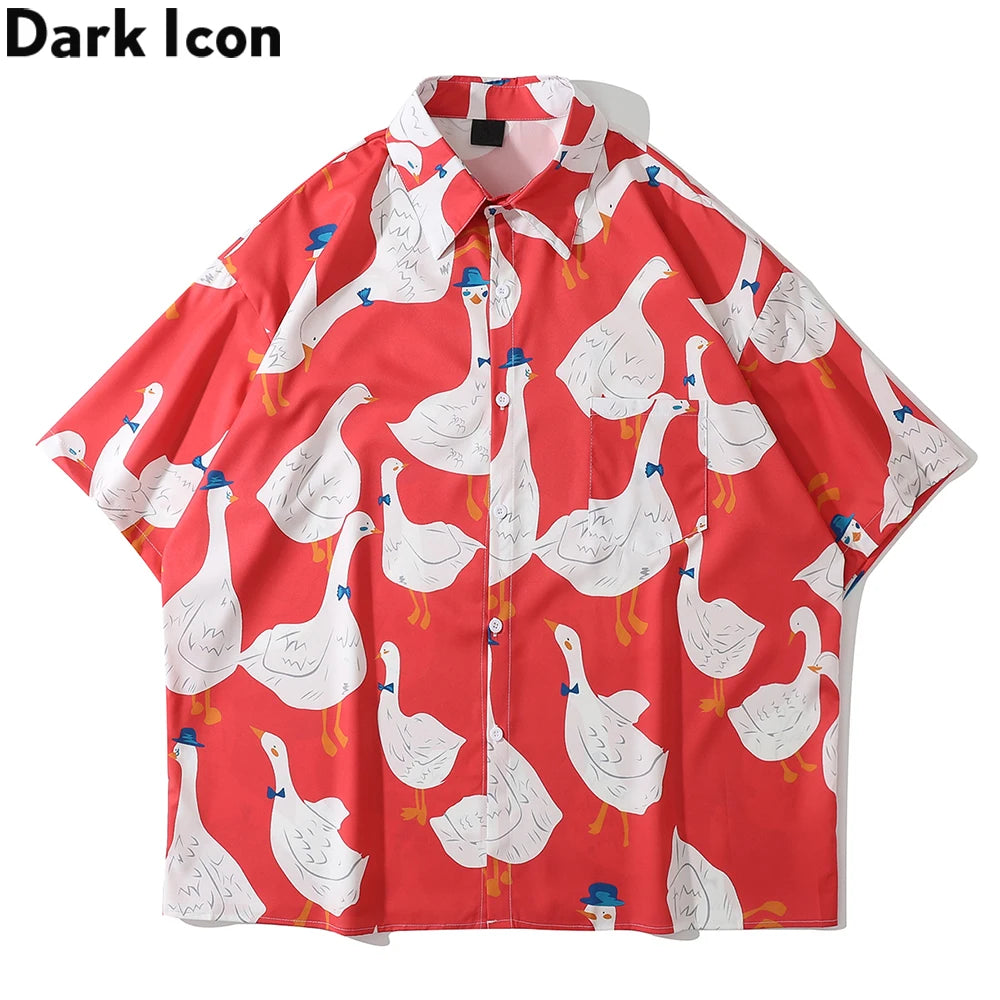 Dark Icon Full Prined Oversized Men's Shirt Short Sleeve Summer Streetwear Shirts for Men Street King Limited