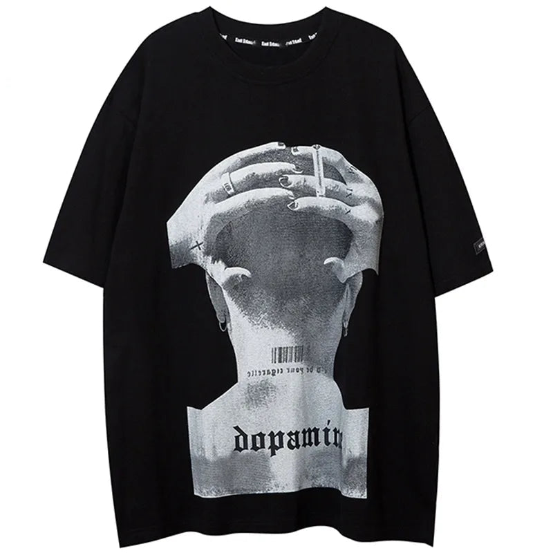 Aolamegs Men's Tee Shirts High Street Cool Boy Printed Oversized T Shirt Men Summer Casual All-match Vintage Advanced Streetwear Street King Limited