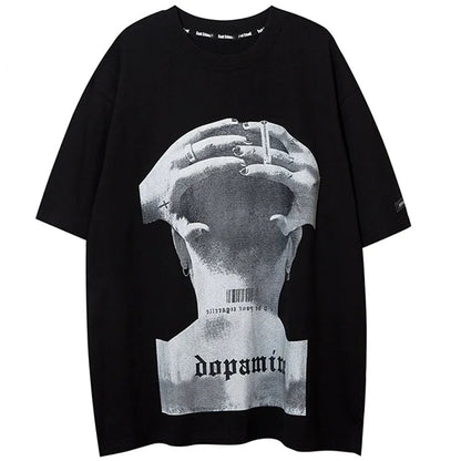 Aolamegs Men's Tee Shirts High Street Cool Boy Printed Oversized T Shirt Men Summer Casual All-match Vintage Advanced Streetwear Street King Limited