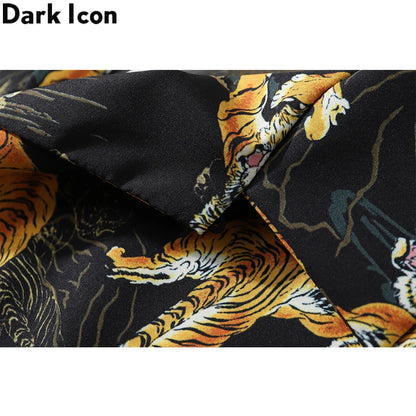 Dark Icon Tiger Print Street Fashion Men's Shirt 2021 Summer Polo Shirt Thin Material Hawaiian Shirt Male Blouse Street King Limited