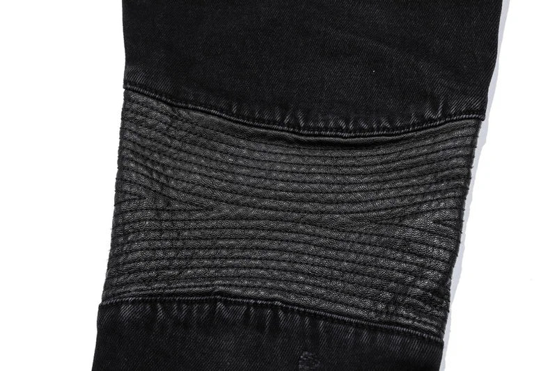 knee zipper hole patckwork skinny denim jeans men casual slim biker trousers jeans fashion streetwear hip hop jean pants joggers unique joggers style 35