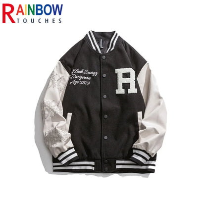 rainbowtouches 2021 jacket unisex street jackets letter embroidered baseball uniform men hip hop mens superior quality coat relaxed fit trousers
