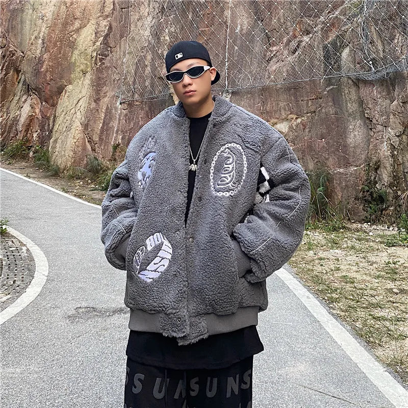 men hip hop harajuku letter embroidery fleece jackets and coats new outerwears winter warm thick streetwear bomber jacket parkas unique default style 5027