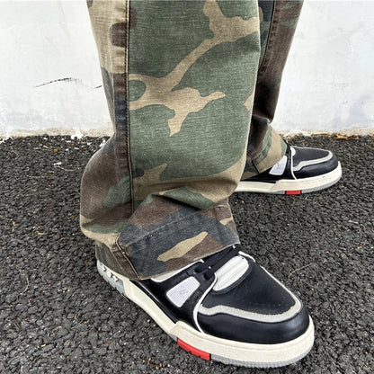 2023 camouflage micro flare pants fashionable streetwear camo cargo pants for male slim fit trousers women baggy casual clothes unique cargo style 2639