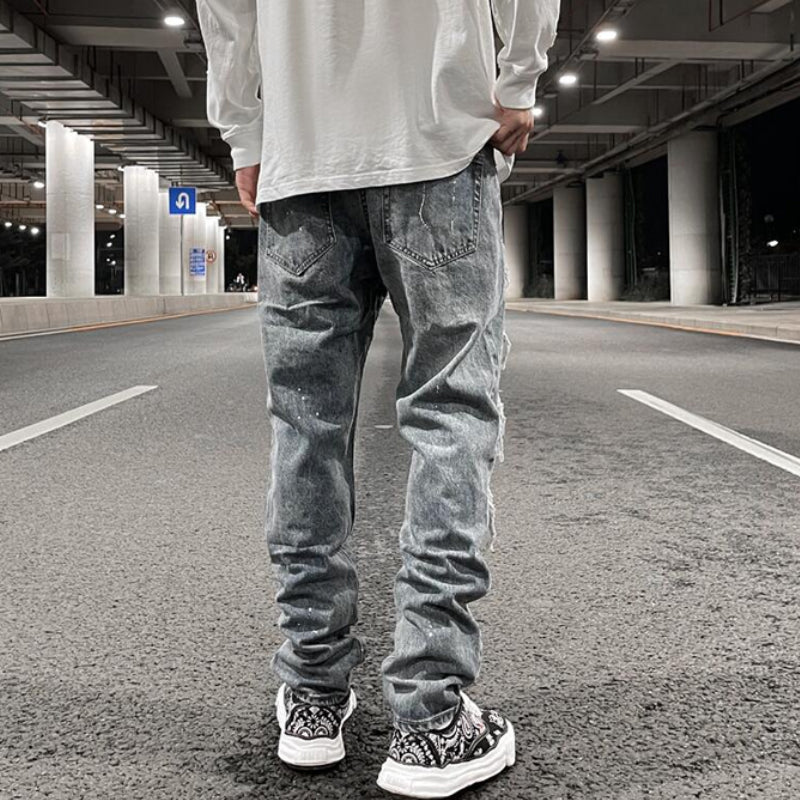men ripped holes denim jean pants hip hip new fashion straight patchwork pants new casual jeans streetwear mens trousers joggers unique joggers style 392