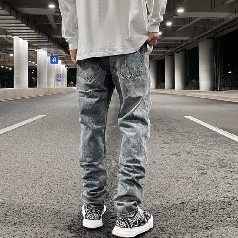 men ripped holes denim jean pants hip hip new fashion straight patchwork pants new casual jeans streetwear mens trousers joggers casual joggers
