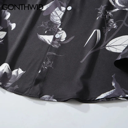 Streetwear Gonthwid Hawaiian Beach Shirts Graffiti Flowers Print Long Sleeve Butt Gonthwid Hawaiian Beach Shirts Graffiti Flowers Print Long Sleeve Button Shirts Hip Hop Casual Harajuku Holiday Party Blouse Fashion Sweater Jacket With Graphic Design For Men