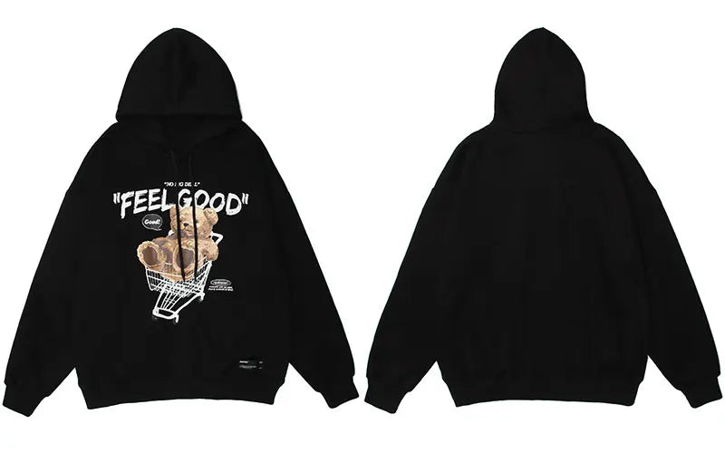 GONTHWID Men Hip Hop Hoodie Sweatshirt Streetwear Funny Bear Print Hooded Harajuku Winter Cotton Fleece Pullover Khaki Black Street King Limited