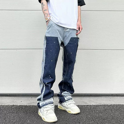 streetwear cleanfit double knee graffiti baggy pants jeans y2k vintage flare denim pants men patchwork patches for women clothes unique jeans style 110