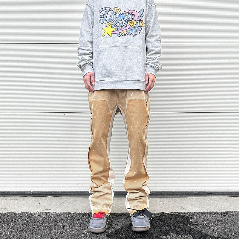 streetwear cleanfit double knee graffiti baggy pants jeans y2k vintage flare denim pants men patchwork patches for women clothes unique jeans style 108