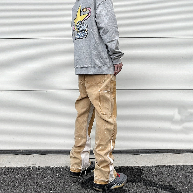 streetwear cleanfit double knee graffiti baggy pants jeans y2k vintage flare denim pants men patchwork patches for women clothes unique jeans style 107