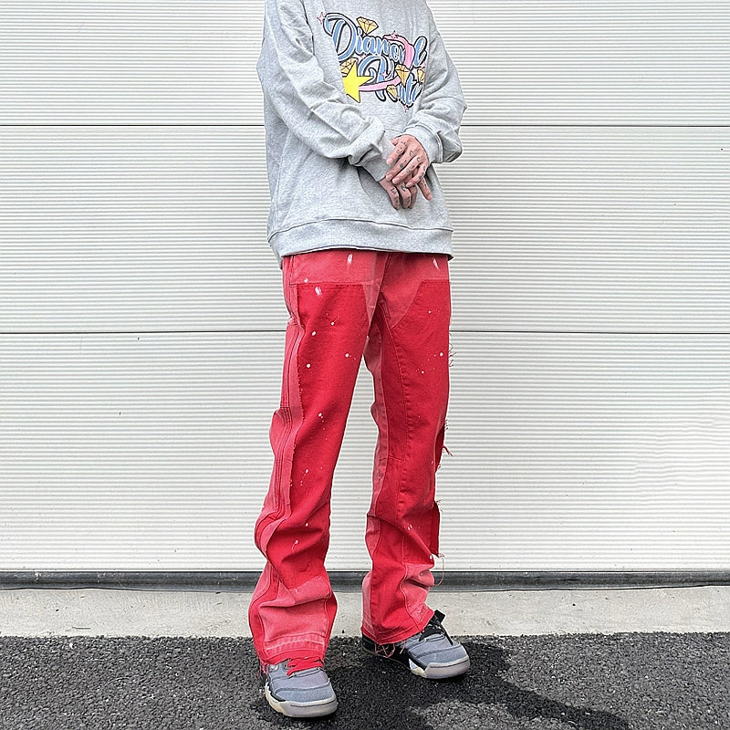 streetwear cleanfit double knee graffiti baggy pants jeans y2k vintage flare denim pants men patchwork patches for women clothes unique jeans style 96