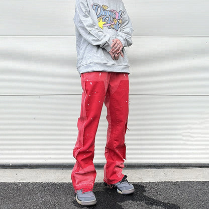 streetwear cleanfit double knee graffiti baggy pants jeans y2k vintage flare denim pants men patchwork patches for women clothes unique jeans style 96