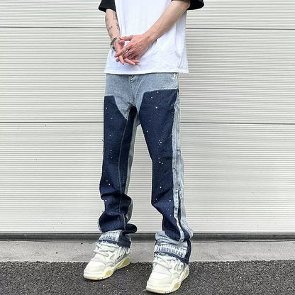 streetwear cleanfit double knee graffiti baggy pants jeans y2k vintage flare denim pants men patchwork patches for women clothes unique jeans style 111