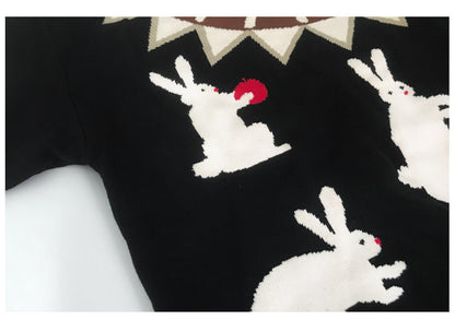 Japanese Knitted Sweater Women Men Cartoon Rabbit Pullover Jumpers Streetwear Hip Hop O-neck Loose Knitwear Sweater Tops Unisex Street King Limited