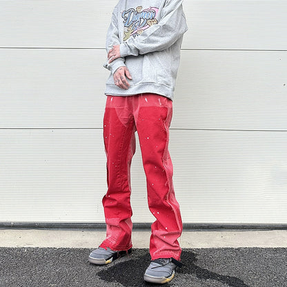 streetwear cleanfit double knee graffiti baggy pants jeans y2k vintage flare denim pants men patchwork patches for women clothes unique jeans style 98