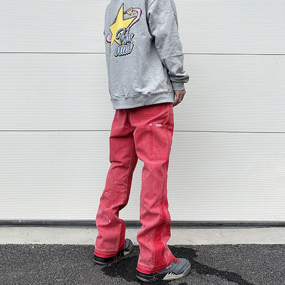 streetwear cleanfit double knee graffiti baggy pants jeans y2k vintage flare denim pants men patchwork patches for women clothes unique jeans style 97