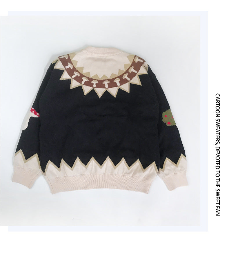 Japanese Knitted Sweater Women Men Cartoon Rabbit Pullover Jumpers Streetwear Hip Hop O-neck Loose Knitwear Sweater Tops Unisex Street King Limited