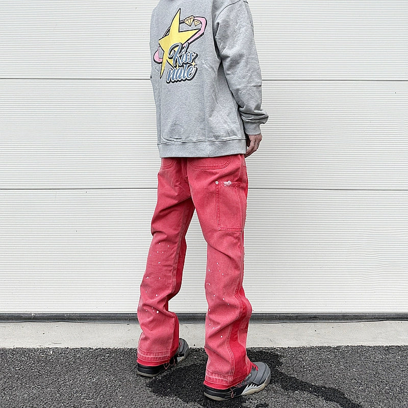 streetwear cleanfit double knee graffiti baggy pants jeans y2k vintage flare denim pants men patchwork patches for women clothes unique jeans style 100