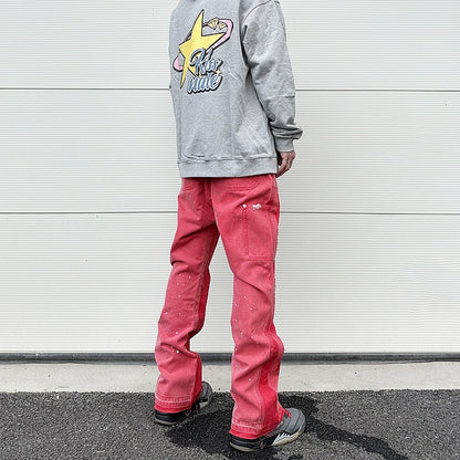 streetwear cleanfit double knee graffiti baggy pants jeans y2k vintage flare denim pants men patchwork patches for women clothes unique jeans style 100